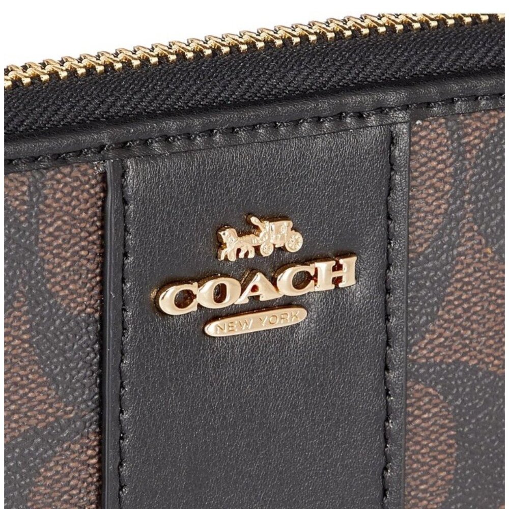 Coach Long Zip Around Wallet In Signature Canvas Brown Black Gold Tone Hardware - Picture 8 of 16